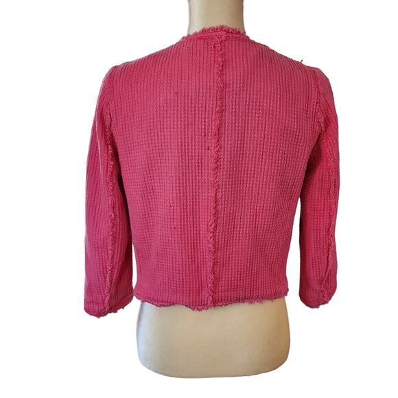 ZARA Basic Barbie Core Pink Ribbed Frayed Hems Shacket Blazer Size Medium - Picture 4 of 5